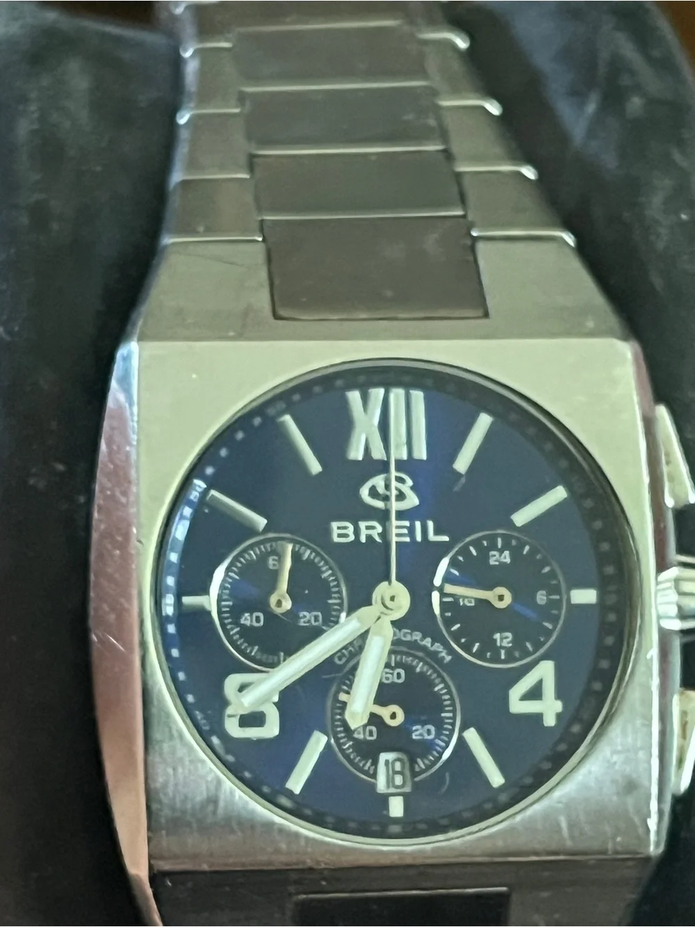 Vintage Men’s Watch Italian Designer BREIL Chronograph Blue & Silver Wristwatch
